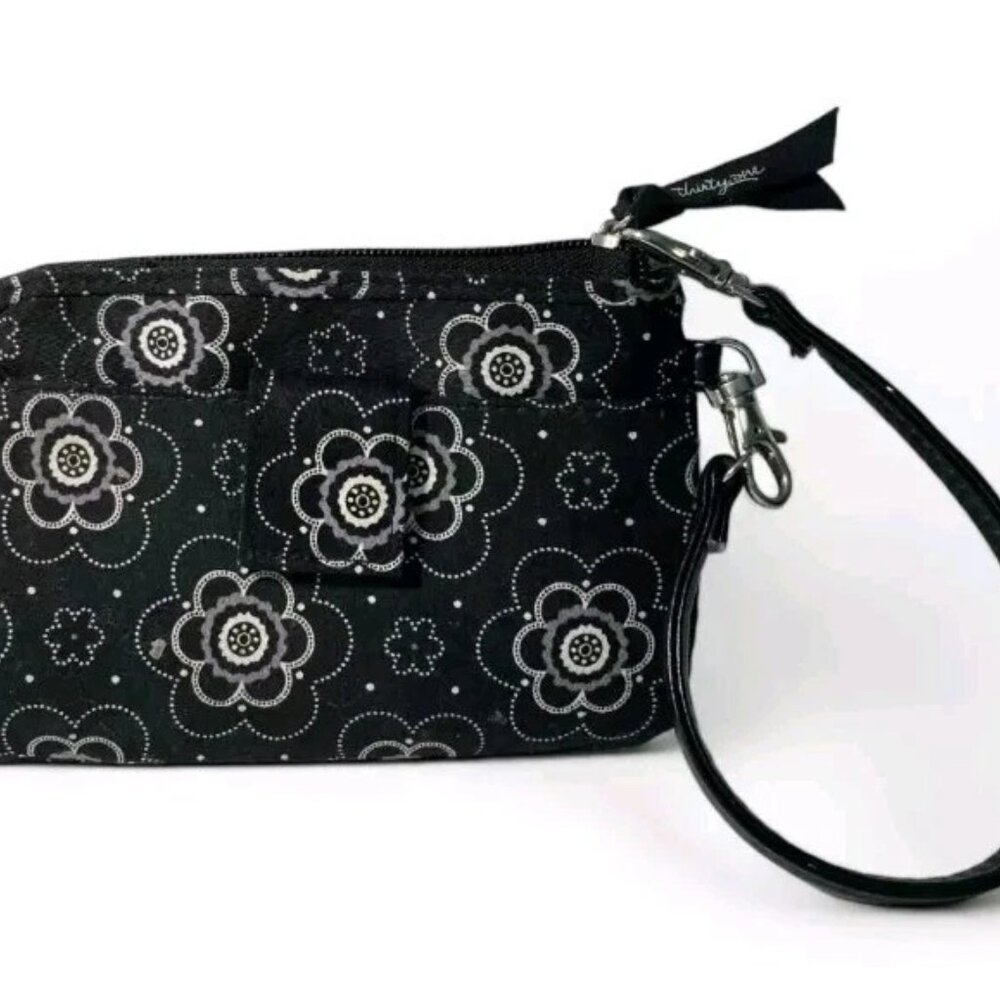 THIRTY-ONE Onyx Blossom Black And White Floral Wristlet Wallet